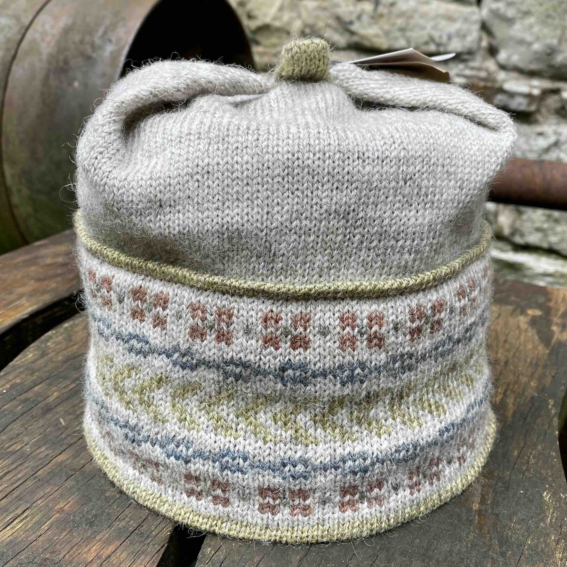 Handframed Knitwear Hat with Turned Brim, in Naturals 