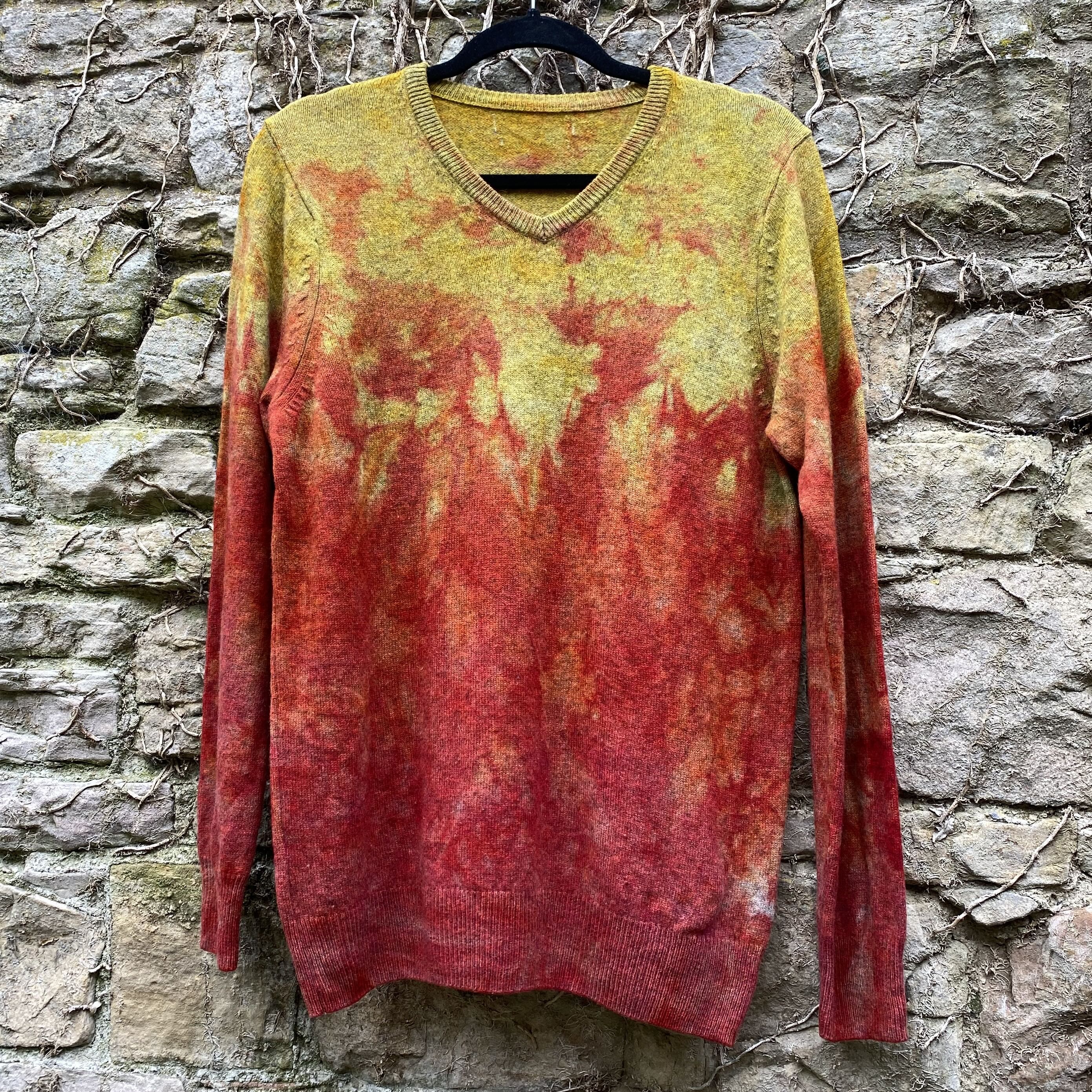 Hand Dyed V-Necked Upcycled Sweater - In Copper Tones