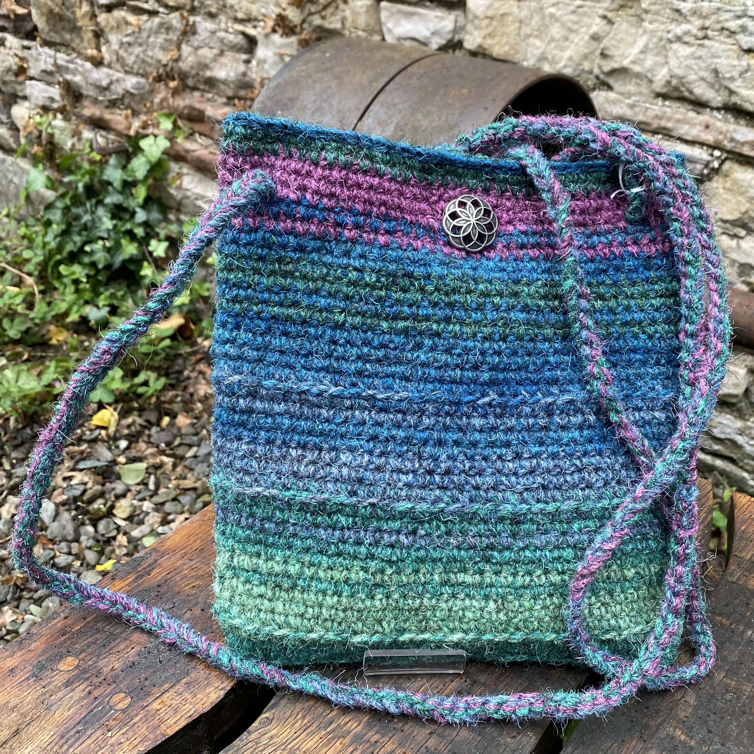 Hand Crocheted Bag - Blue/Green/Magenta