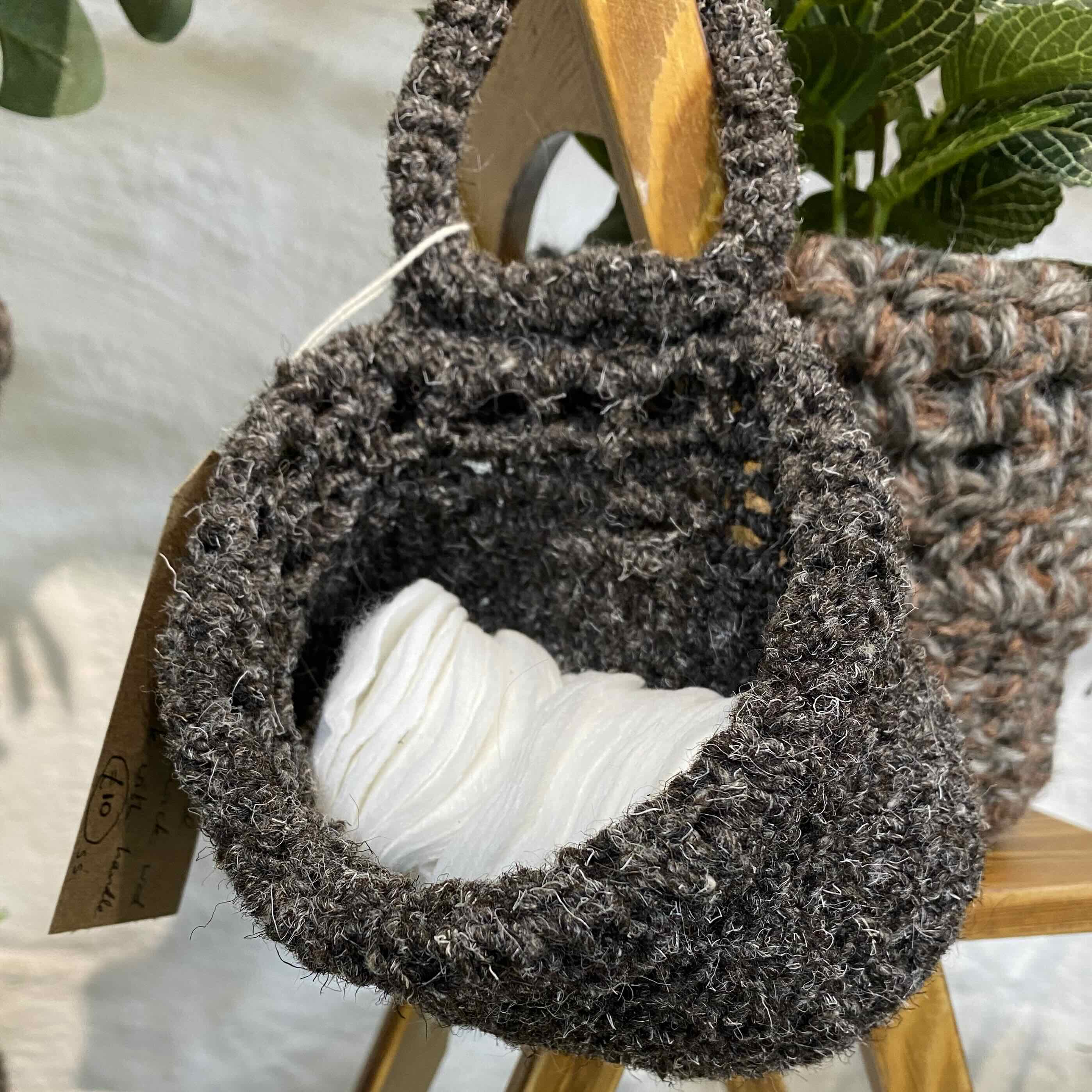 Hand Crocheted Mini Sack, With Handle