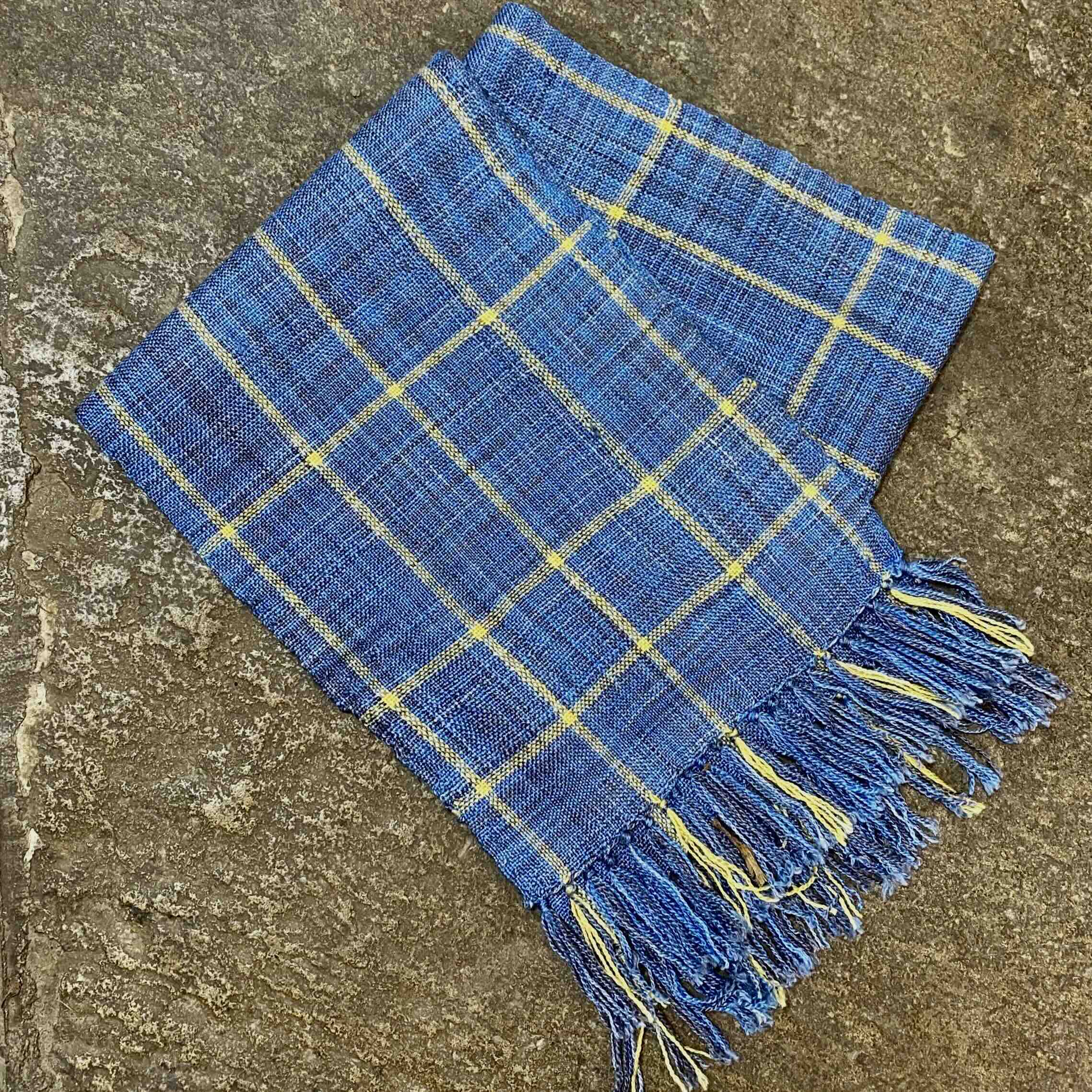 Handwoven Checked BFL/Silk Scarf, in Blue