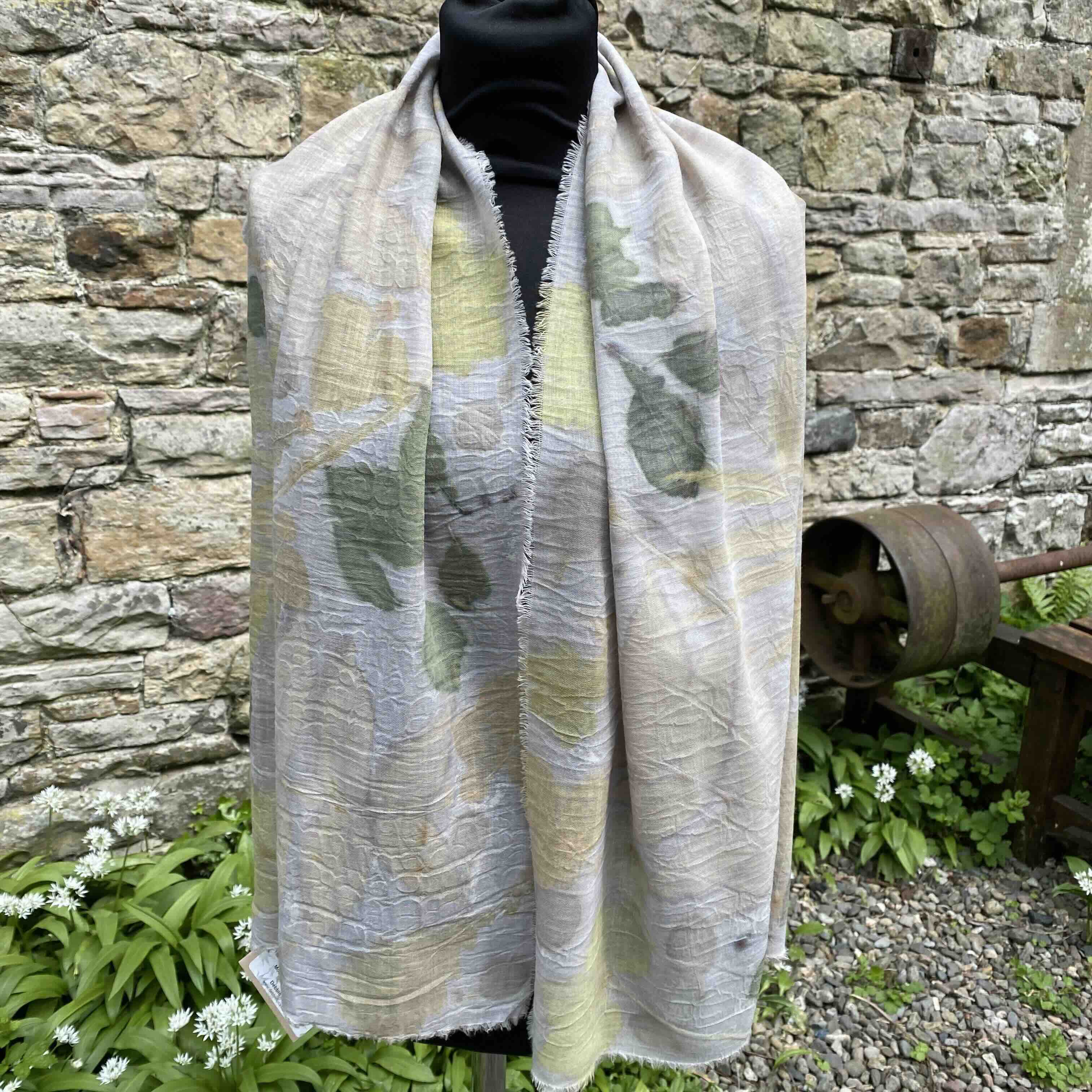 Eco Printed Wool Gauze Scarf - In Neutral Shades