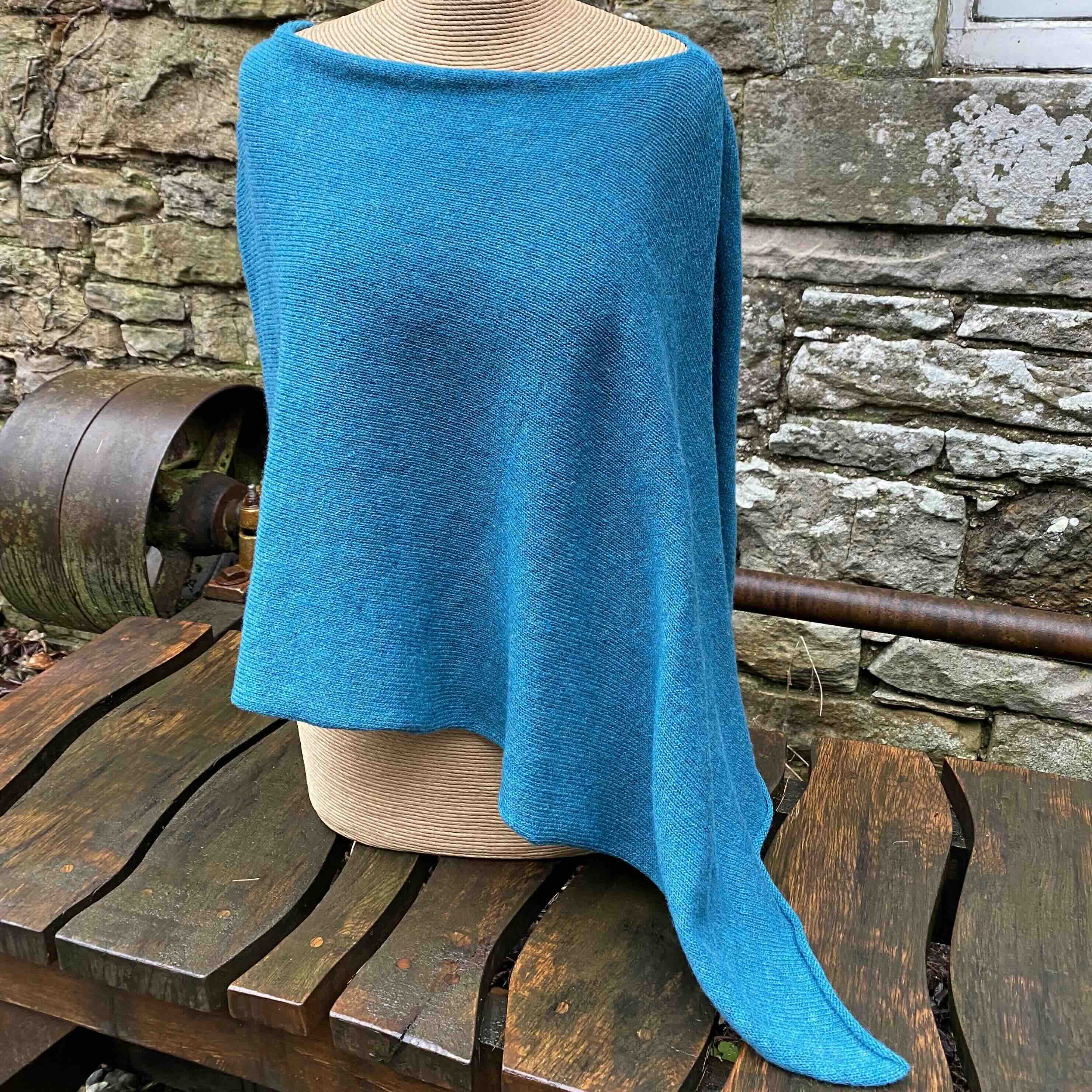 Pure Wool Poncho, in Teal