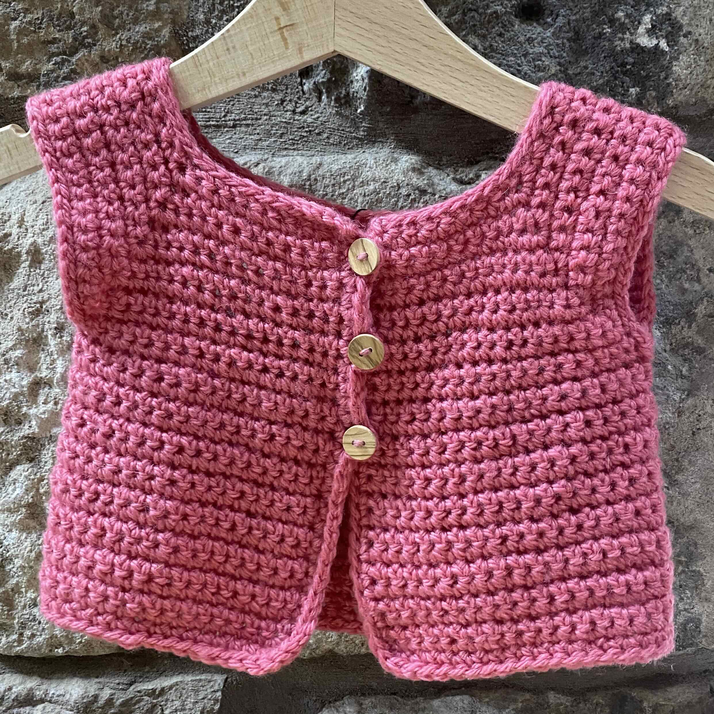 Hand Crocheted Baby Jacket, in Rose Pink